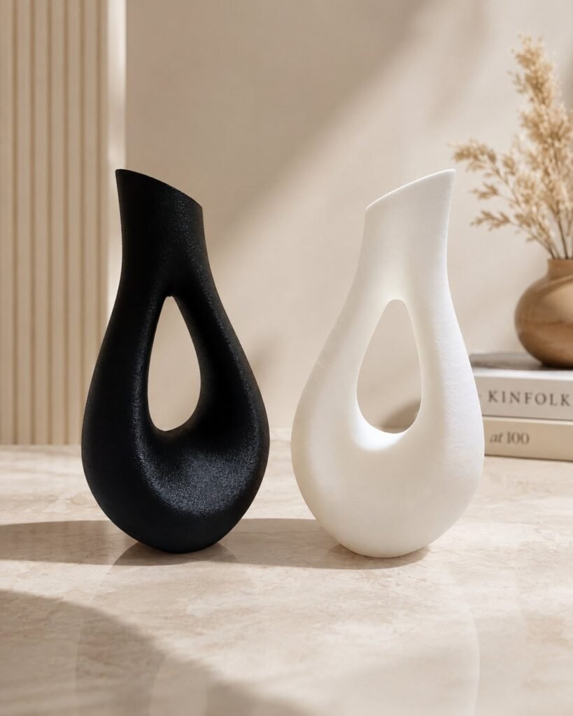 Teardrop Arch Sculptural Vase in black and white