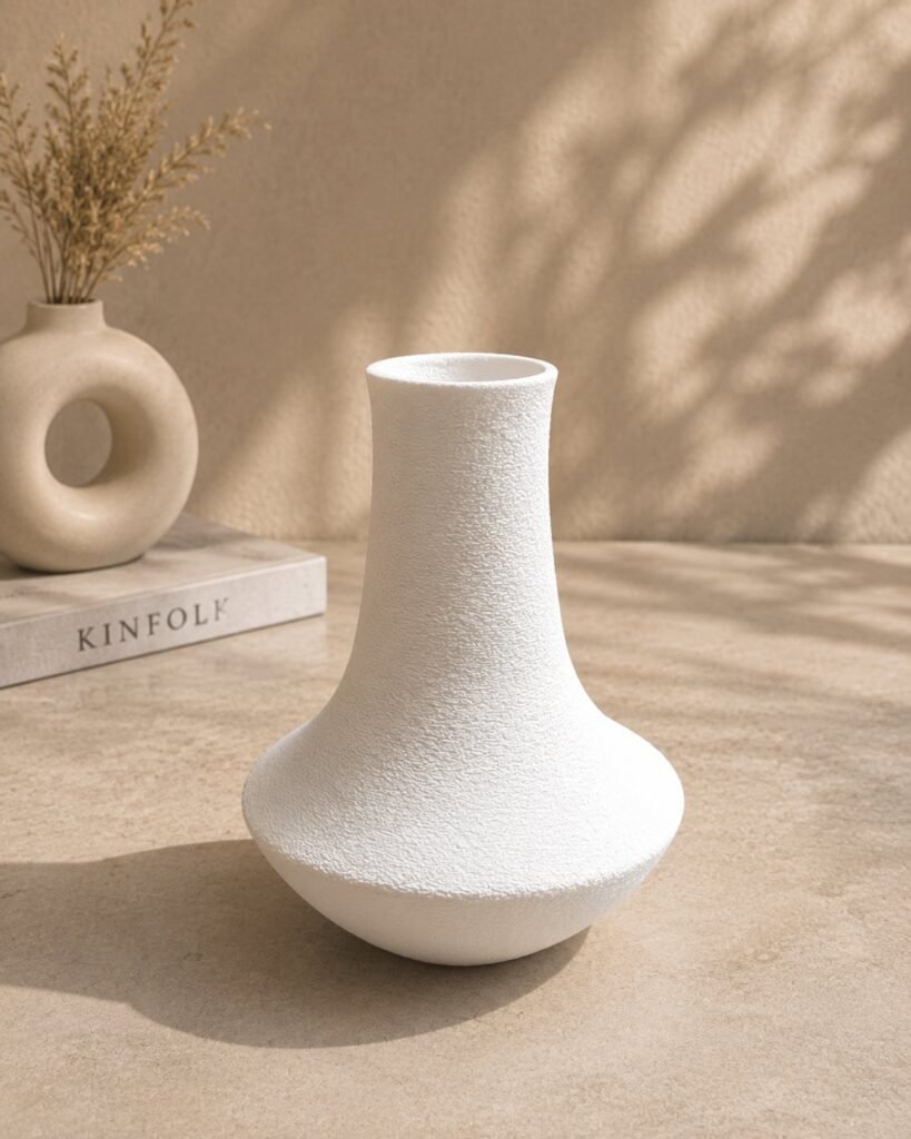 Textured Flared Sculptural Vase in white on a warm neutral surface